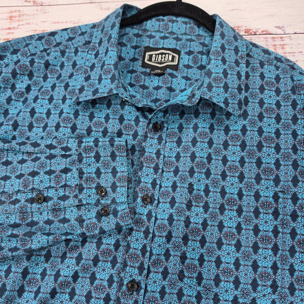 Gibson Trading Company Button Down Mens XXL Blue Geometric Medallion Excellent